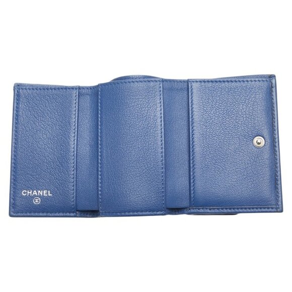 CHANEL Blue Leather Logo Wallet - Picture 8 of 13
